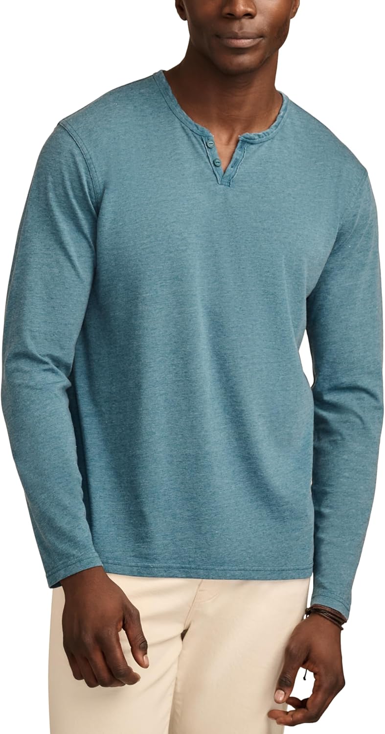 Lucky Brand Men's Venice Burnout Long Sleeve Notch Neck Shirt