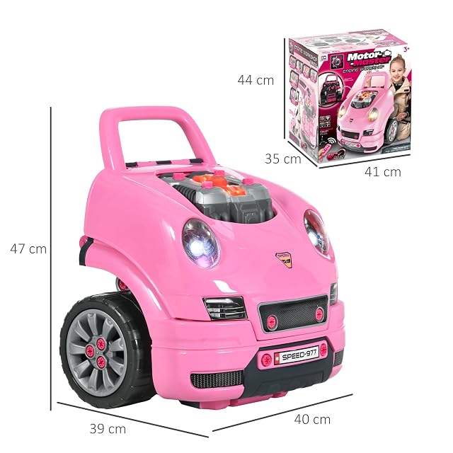Foto 7 de 8 de HOMCOM Motor de Camión para Niños de +3 Años 61 Piezas 40x39x47 cm Rosa