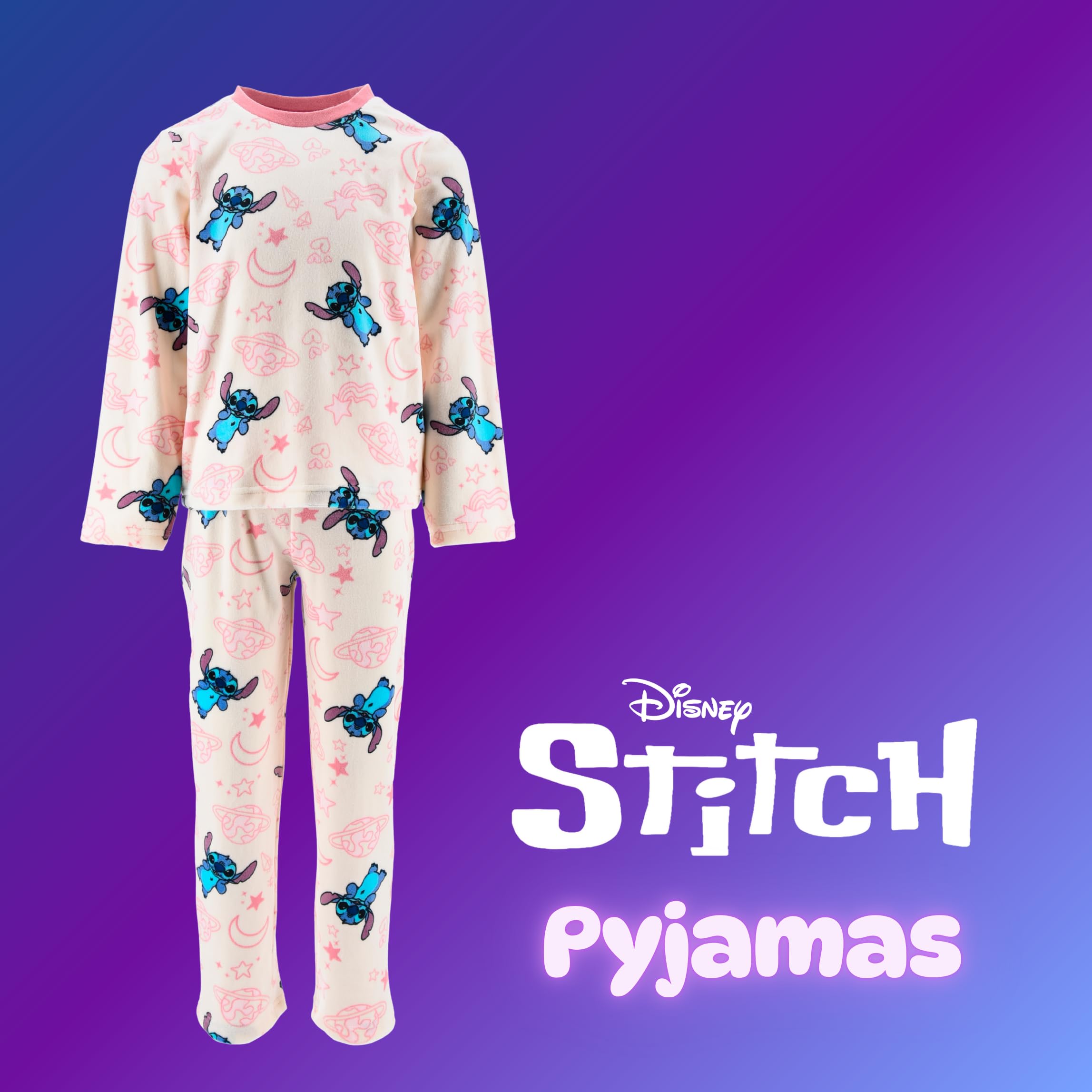 Disney Stitch Pigiama per Ragazze, Set da 2 Pezzi Pigiama in Morbido Pile per Bambino, Taglie 3 a 8 Anni