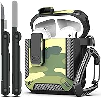 Vista 33 de RFUNGUANGO Funda para AirPod de 2ª generación con kit de limpieza, armadura protectora de carcasa dura militar con bloqueo para funda de carga