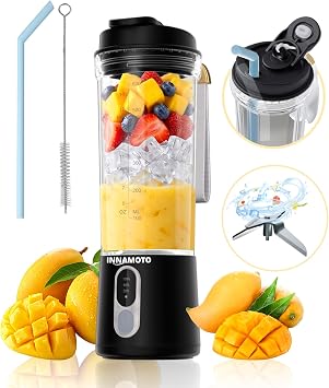 Portable Personal Size Mini Blender - 20oz Small Blender for Smoothies | BAP-Free Juice Cup, Leak-proof Travel Lid, Extra-Long 304 Stainless Steel Blades, Freshly Squeezed in Gym/Picnic/Office/Home
