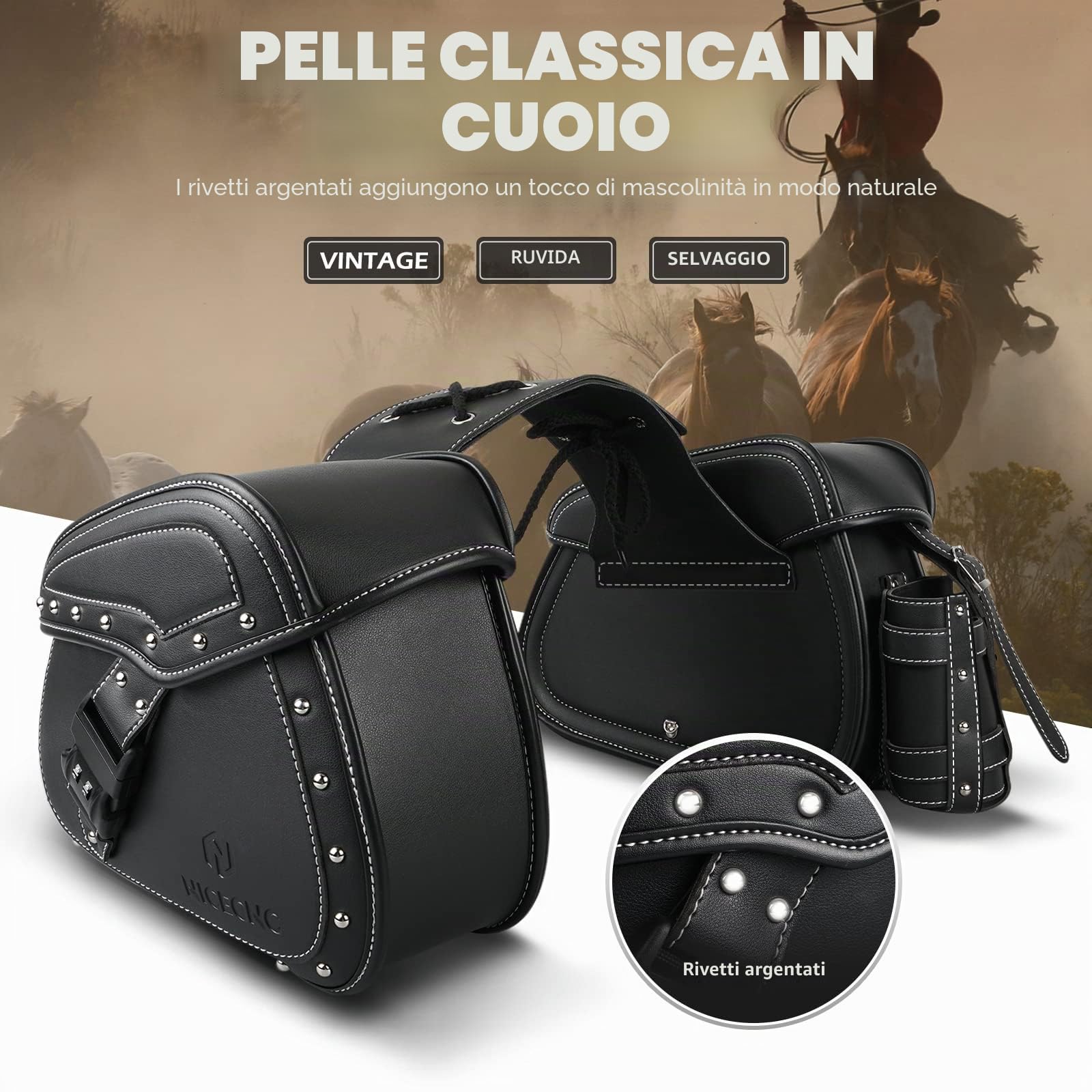 NICECNC Borse da sella per moto in pelle PU, Borse Laterali Da Sella Per Moto Di 22L Grande Capacità Con Portabicchieri E Serratura, compatibile con Softail Dyna Iron Fat boy V-star Shadow Vulcan,Nero