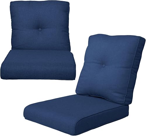 Rilyson Luxury Patio Cushions for Outdoor Furniture - 22×24 Inches High Back and Deep Seating Outdoor Cushion for Patio Chairs Sofa Couch Loveseat Water Resistant(Blue/2 Set/Button)