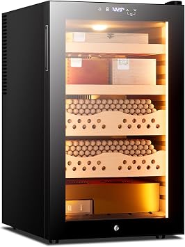 70L Electric Cigar Humidor, Temperature & Humidity Controlable, Cooling & Heating Humidor Cigar Cabinet with Cedar Wood Shelves & Water Tank,High-end Gift for Men4 Layers 300-400 Capacity