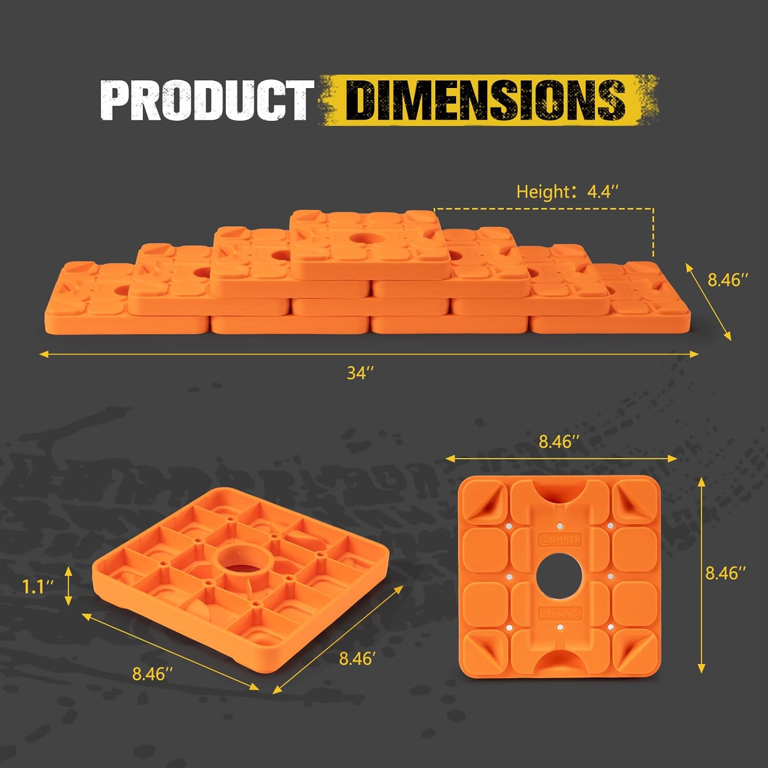 BUNKER INDUST RV Leveling Blocks/Stackable Jack Blocks, Interlocking Leveling Pads Wheels Stabilizer Blocks with Bag for Camper Trailer RVs, 10 Pack, Orange