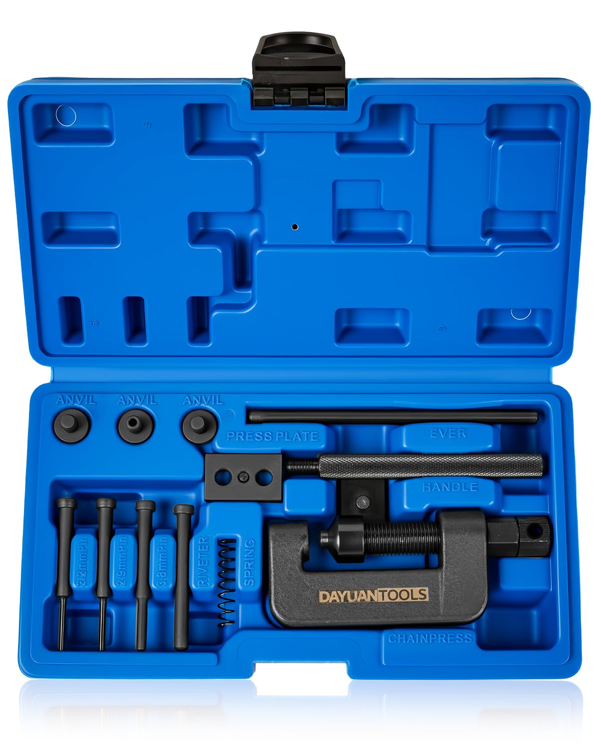 DAYUAN 13 pcs Motorcycle Chain Breaker Set,Chain Removal Tool Chain Cutter and Riveter Kit for Cam and 35 to 630 Chains With Blue Carrying Case