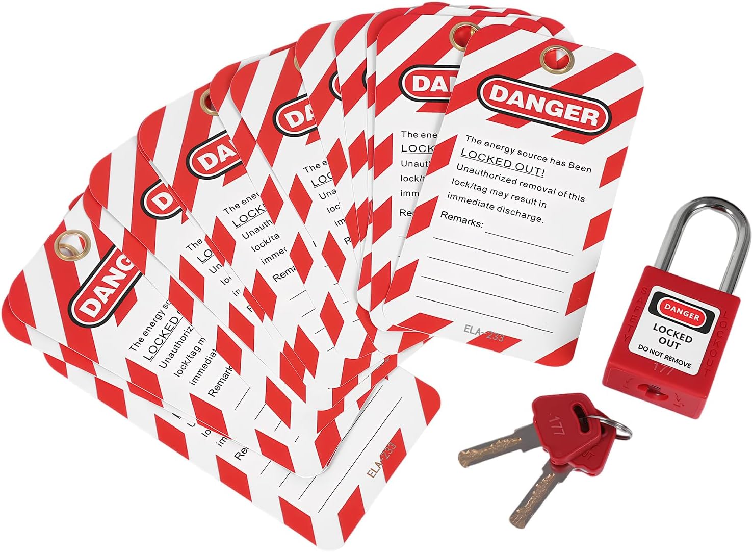 Lockout Tagout Locks Loto Tags Safety Padlocks, Keyed Different Loto Lock Out Tag Out Kit for Lockout Station (100 Locks / 100 Tags, Red)