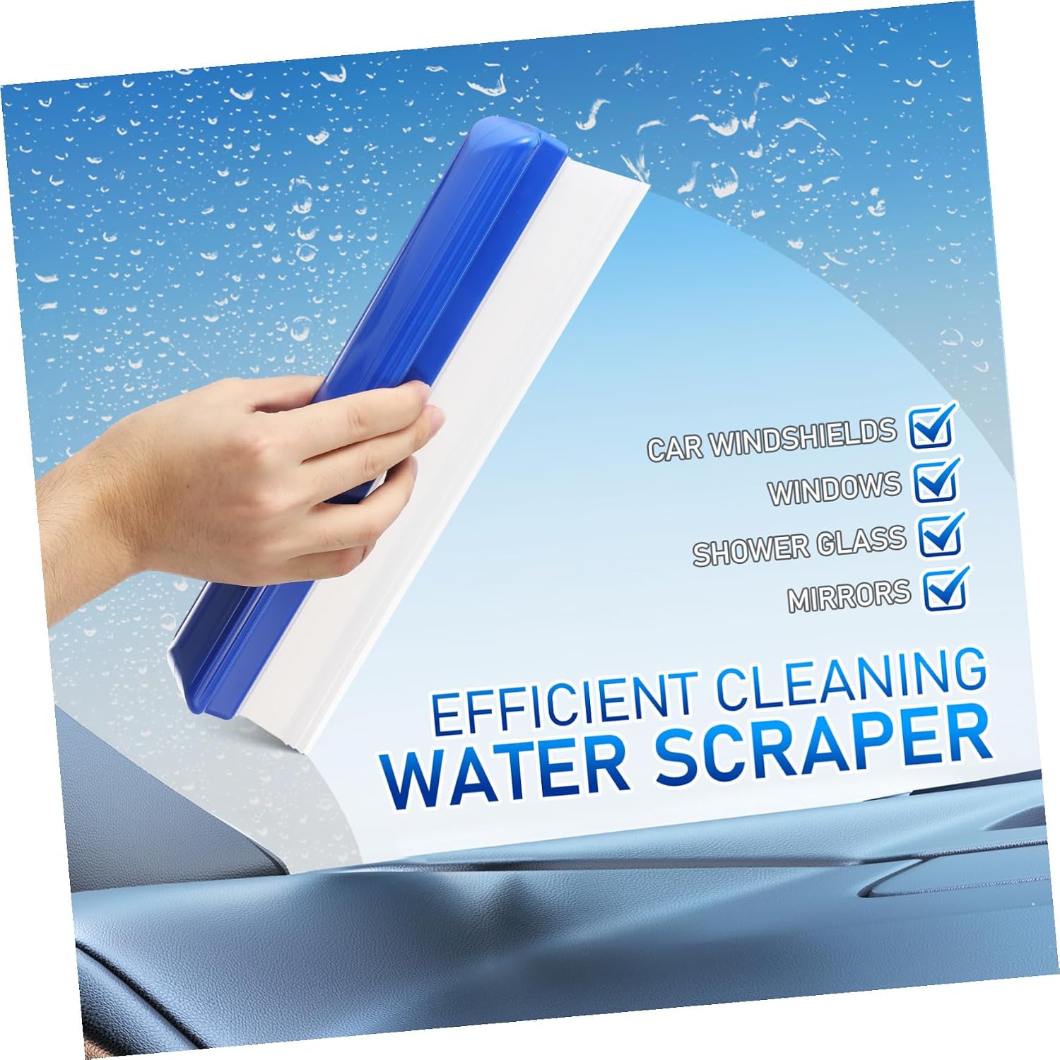 Car Cleaning Supply Car Squeegee Windshield Cleaner with Comfort Grip Handle Multipurpose Water Scraper Shower Glass and Household Windows