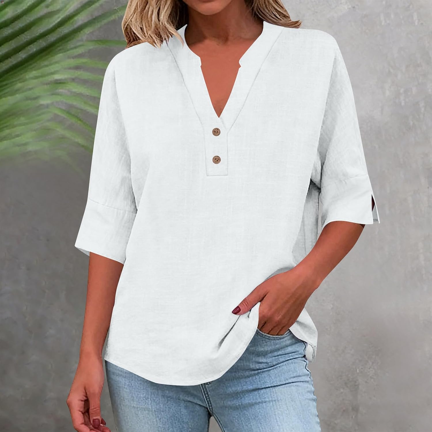 Cotton Linen Tops for Women 2026 Summer Casual Plus Size Short Sleeve Gauze Shirts Loose Fit Clothes