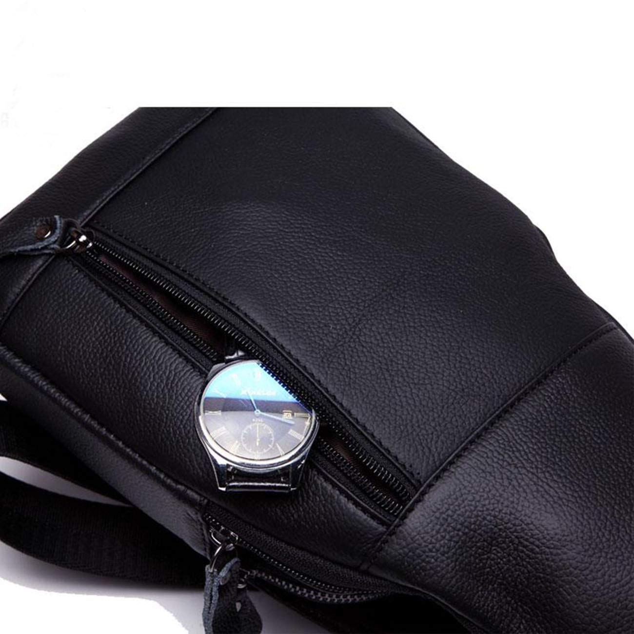 BULLCAPTAIN Bolso Hombres de Pecho Bolsa Bandolera, Cuero genuino Crossbody Bolso de hombro Bolsos de mochila Mochila Messenger Bag Daypack para el negocio Casual Sport Hiking Travel Negro