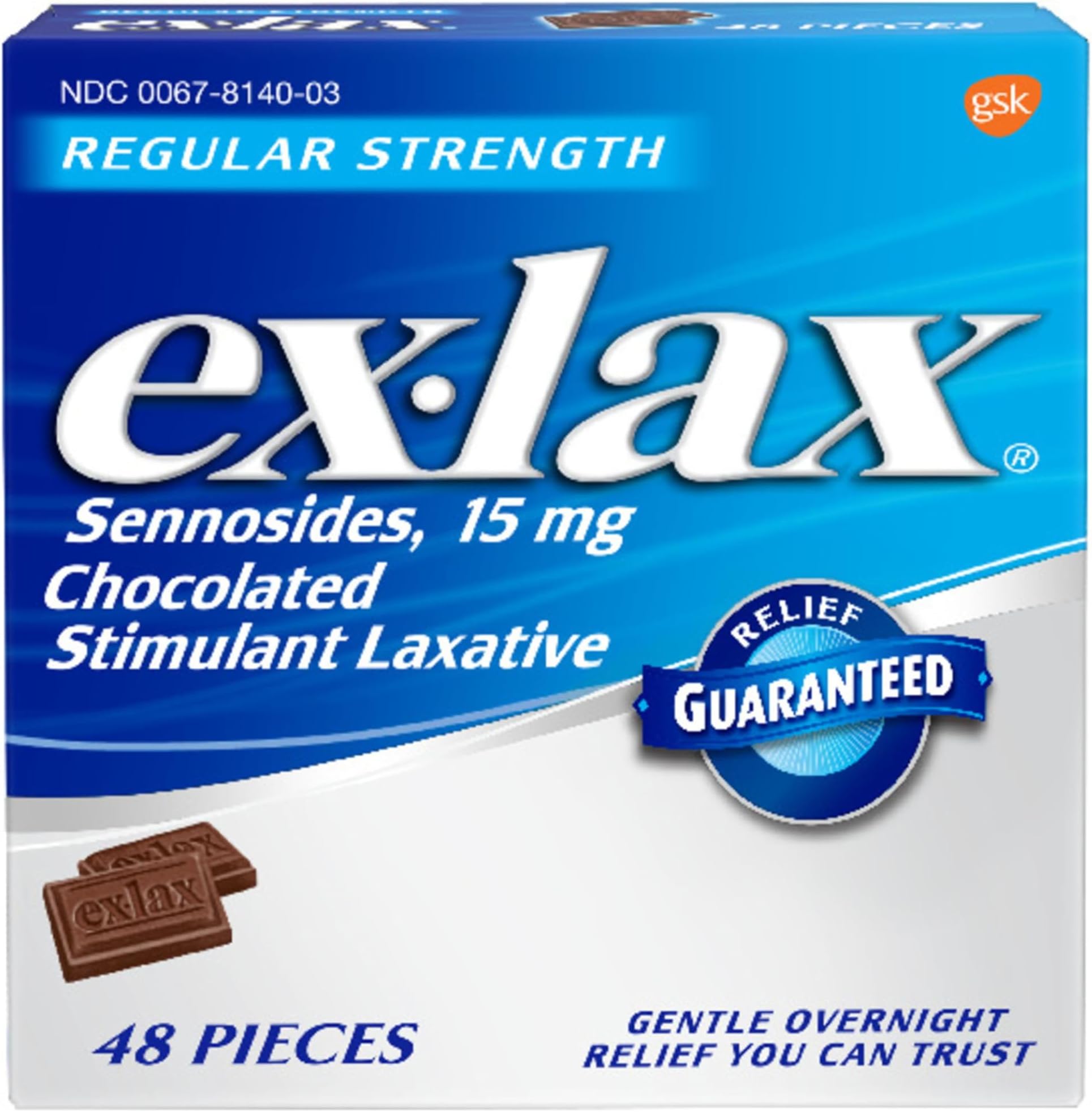 Regular Strength Stimulant Laxative Chocolated Pieces, 48 count