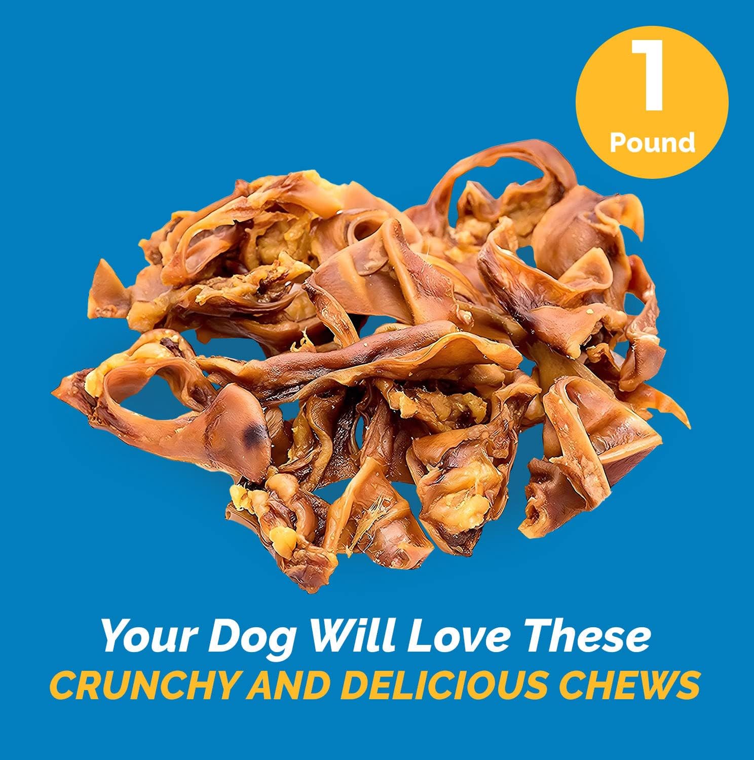 123 Treats Pig Ears Strips for Dogs - (16 Ounce) 100% Natural, Long Lasting & Highly Digestible Chew Treats, Single Ingredient, Slow Baked, Great for Puppy, Large & Medium Dogs