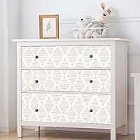 Vista 4 de Yun-aeon Papel tapiz de 17.7 x 120 pulgadas, diseño de rayas blancas y beige, papel de contacto moderno de diamante, geométrico, extraíble