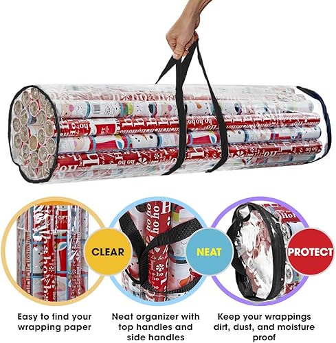 Miniatura 3 de ProPik - Bolsa organizadora de papel para regalo, almacena hasta 25 rollos de 40 pulgadas, poliéster resistente y bolsa transparente de PVC con asas