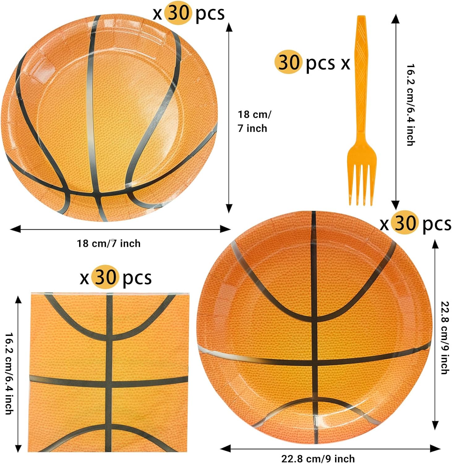 240 Pcs Basketball Disposable Paper Tableware Set Serve 60 Basketball Sport Theme Party Decoration Included Plates Napkins Forks for Boys Teenagers Birthday Basketball Theme Party Supplies