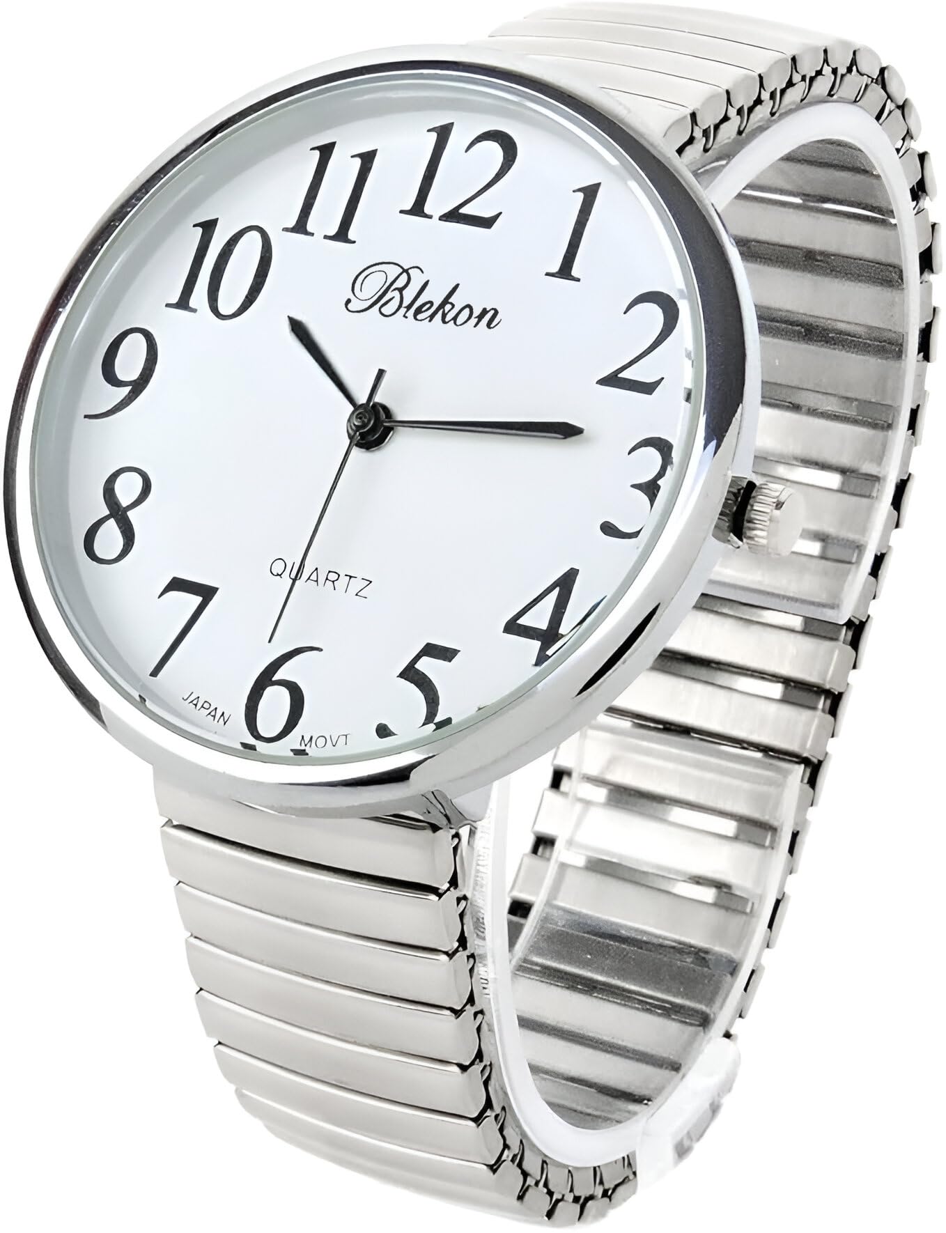 Geneva Super Large Stretch Watch Clear Number Easy Read (Silver)