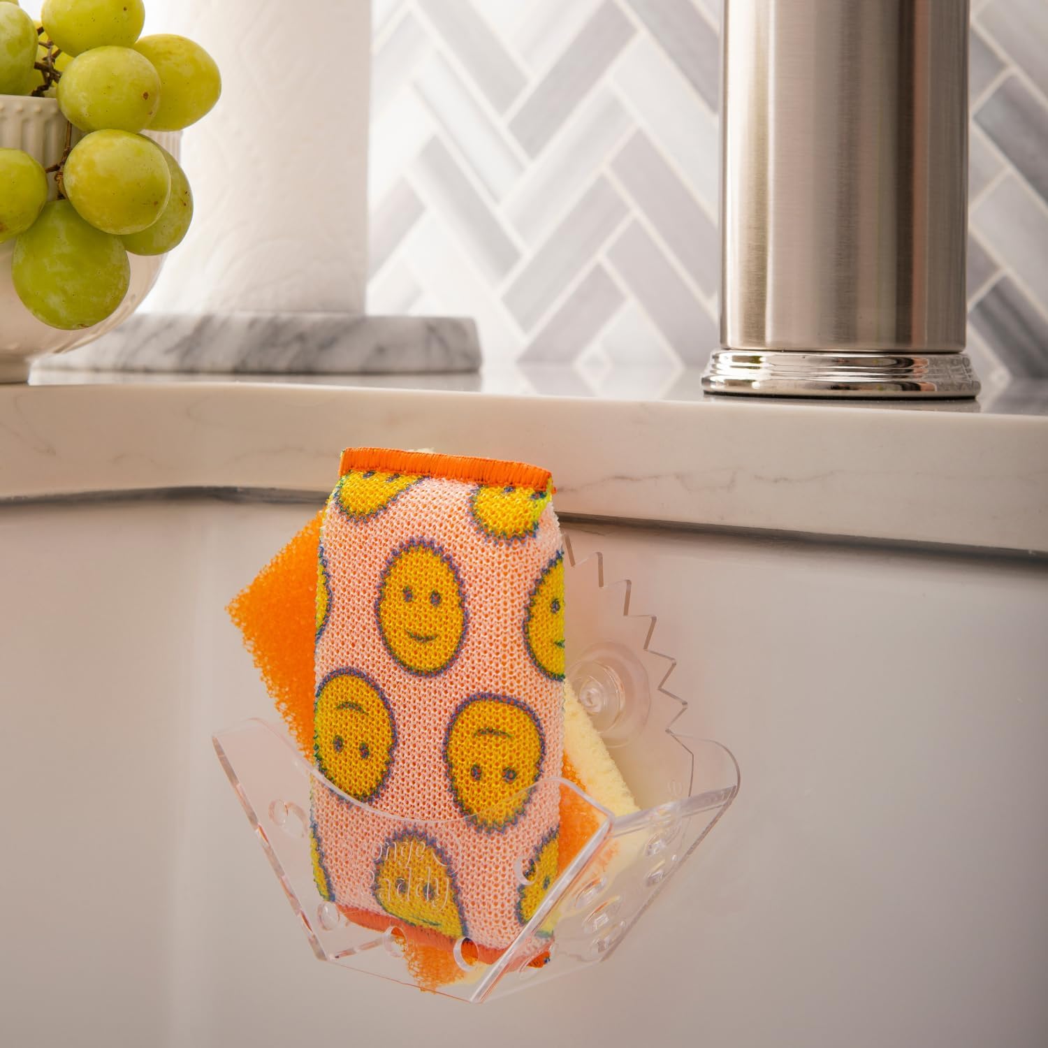 Scrub Daddy Sponge Holder - Sink Caddy - Sink Organizer for Kitchen & Bathroom - Easy to Clean Suction Sponge Holder - Self Draining Sponge Caddy - Dishwasher Safe for Sponges & Scrubbers