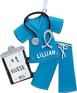 UniqXmas Personalized Scrubs Christmas Ornament - Free Customization | Blue Uniform with Stethoscope & Prescription | Unique Xmas Tree Keepsake Ornament for Doctor Nurse Practitioner Health Workers