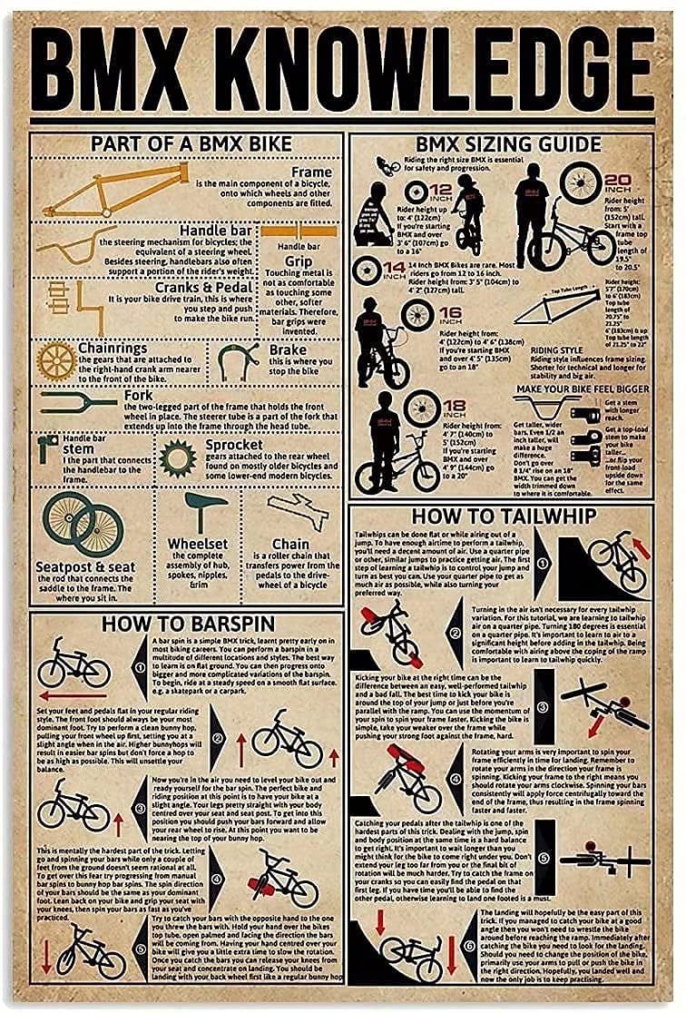 Tin Sign Bmx Knowledge Metal Sign,Fun Bathroom Bar Vintage Tin Signs Man Cave Decor Cafe Farmhouse Wall Decoration Art 8X12 Inches