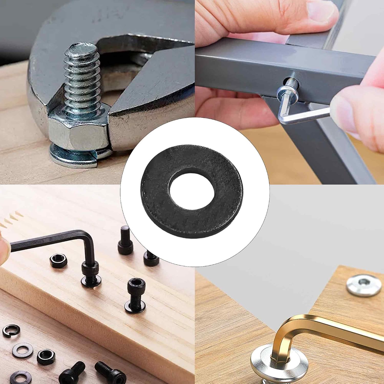 100 PCS #6 Black Flat Washers, 3/8" Outer Diameter, 304 Stainless Steel Metal Washers for Screws and Bolts, Corrosion Resistant Hardware for Home, Automotive, Industrial Use