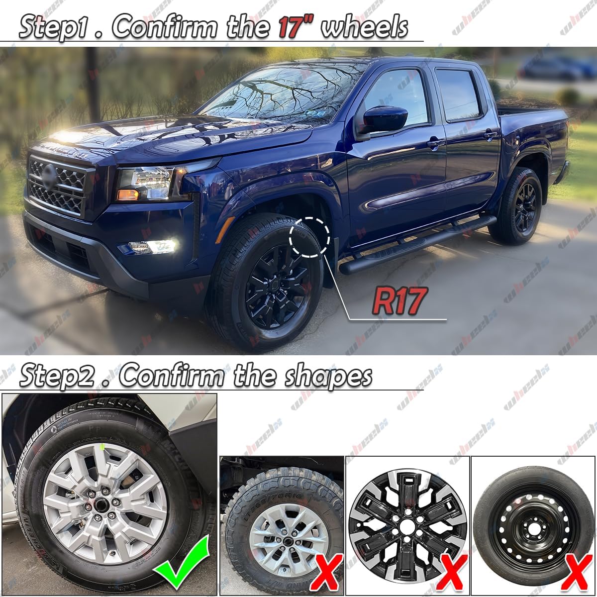 17 inch Hubcap Wheel Skin Covers Compatible with 2022-2024 Nissan Frontier SV, Durable ABS Plastic Rim Covers (Set of 4), Fit for Standard Wheels - Snap On Tire Cover Replacement