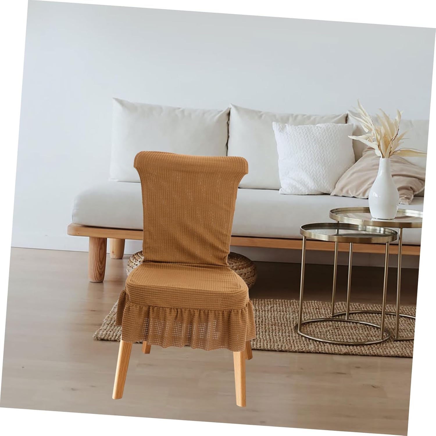 6Pcs Stretch Chair Covers for Dining Room Elastic Dining Chair Slipcovers with Ruffled Edges Easy to Install Remove Stylish Protector for Chairs