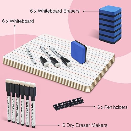 Miniatura 2 de Paquete de 6 pizarras blancas pequeñas de doble cara con líneas para niños, estudiantes, profesores y aulas, 9 x 12 pulgadas, mini pizarras blancas