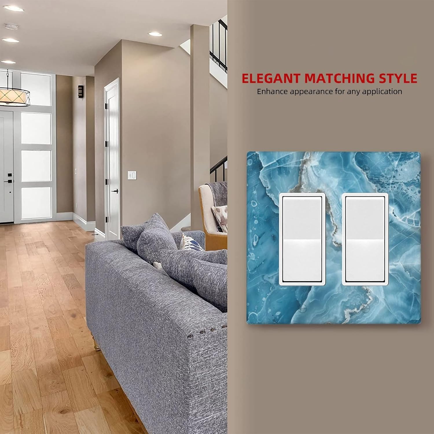 Decorative Outlet Covers Abstract Watercolor Blue Marble Texture 2 Gang Light Switch Cover Plate Double Rocker Wall Plates for Electrical Outlets Switch Plate Covers for Bedroom Home Decor