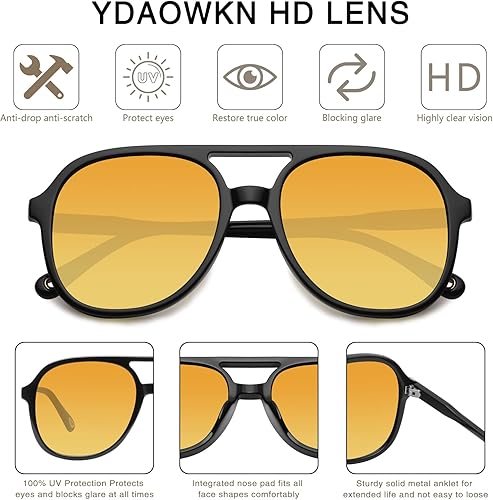 Miniatura 3 de YDAOWKN Gafas de sol estilo aviador cuadradas retro para mujer y hombre, estilo vintage de los años 70, lentes de sol de doble puente