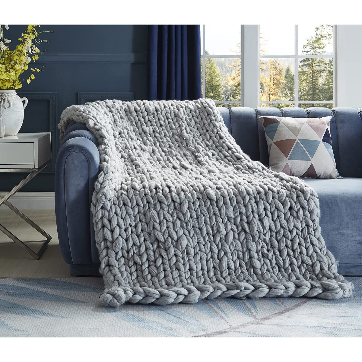 T178-20LGT-UE 50 x 70 in. Beliz Chunky Knit Throw Blanket, Light Grey