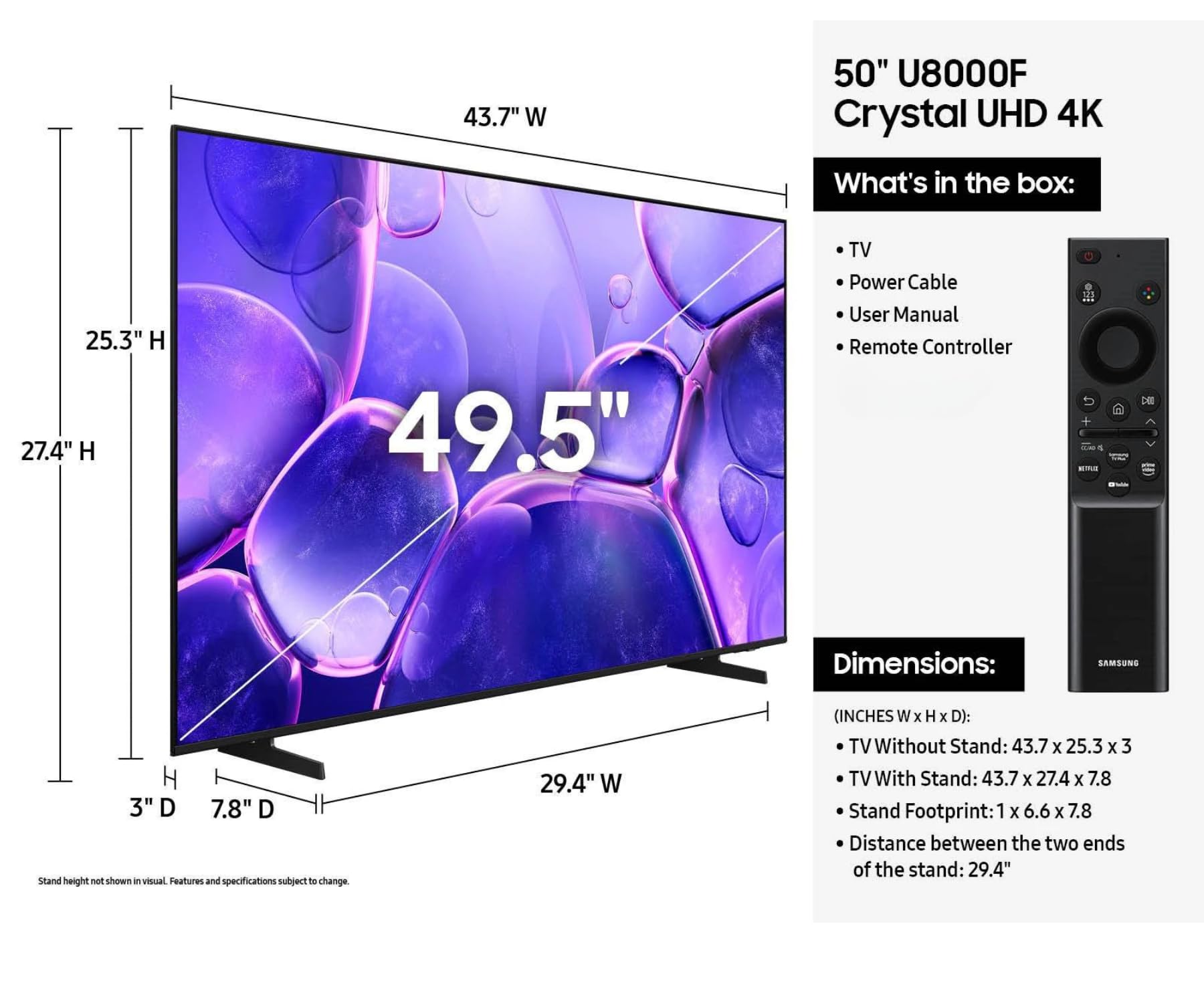 Samsung 50 Inch Smart TV 2025 Class U8000 Series Crystal UHD 4K Smart Tizen TV with Bluetooth, Motion Xcelerator (Renewed)
