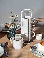 Vista 3 de LE TAUCI Juego de tazas de café apilables con soporte, tazas de espresso de cerámica para Au Lait, capuchino, café con leche, café, moca, té