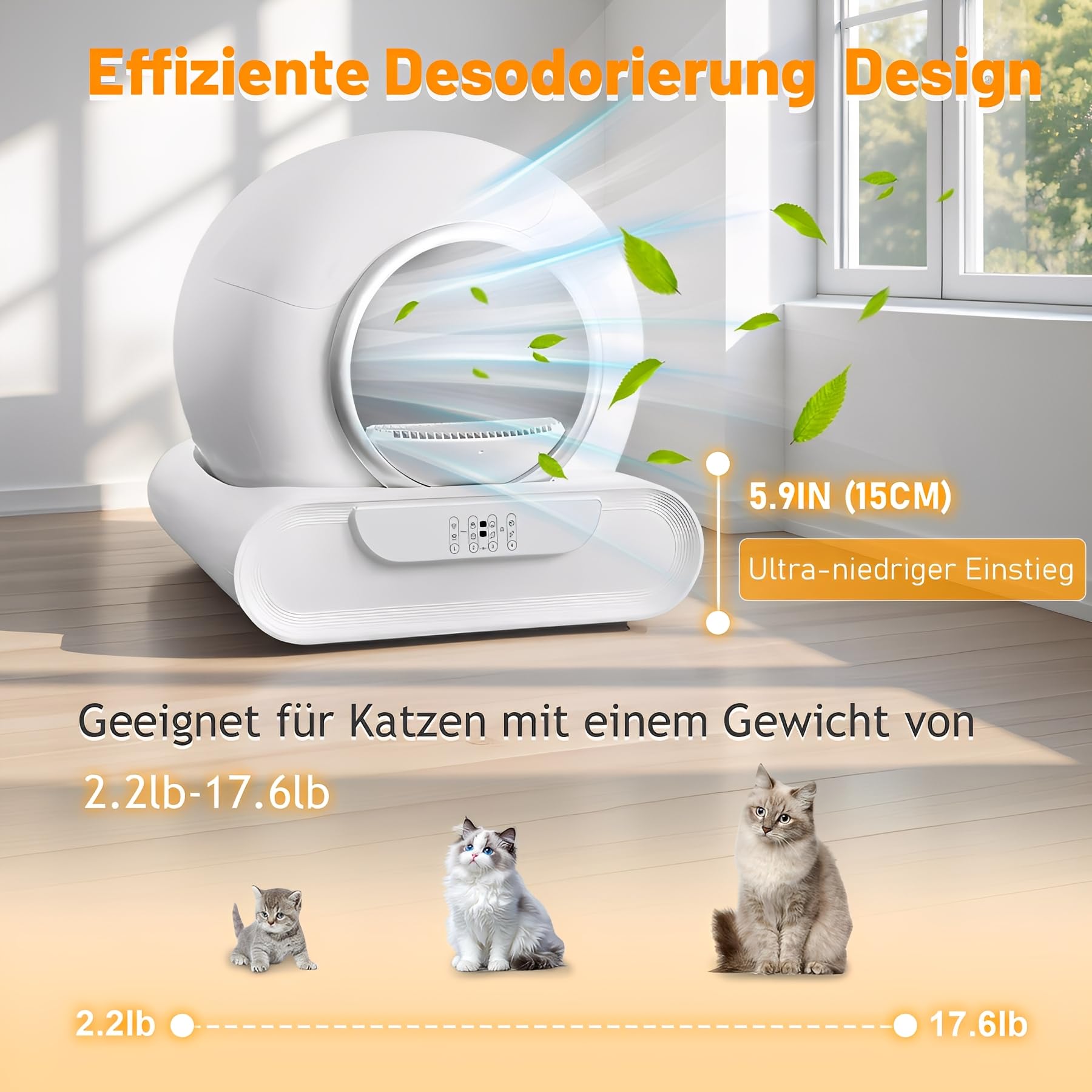 Lettiera Gatto Autopulente, Lettiera Automatica per Gatti, Capacità 65 Litri + 9 Litri, Rimozione Efficiente Degli Odori Sgradevoli, Controllo app, Lettiera Gatto Automatica Più Gatti