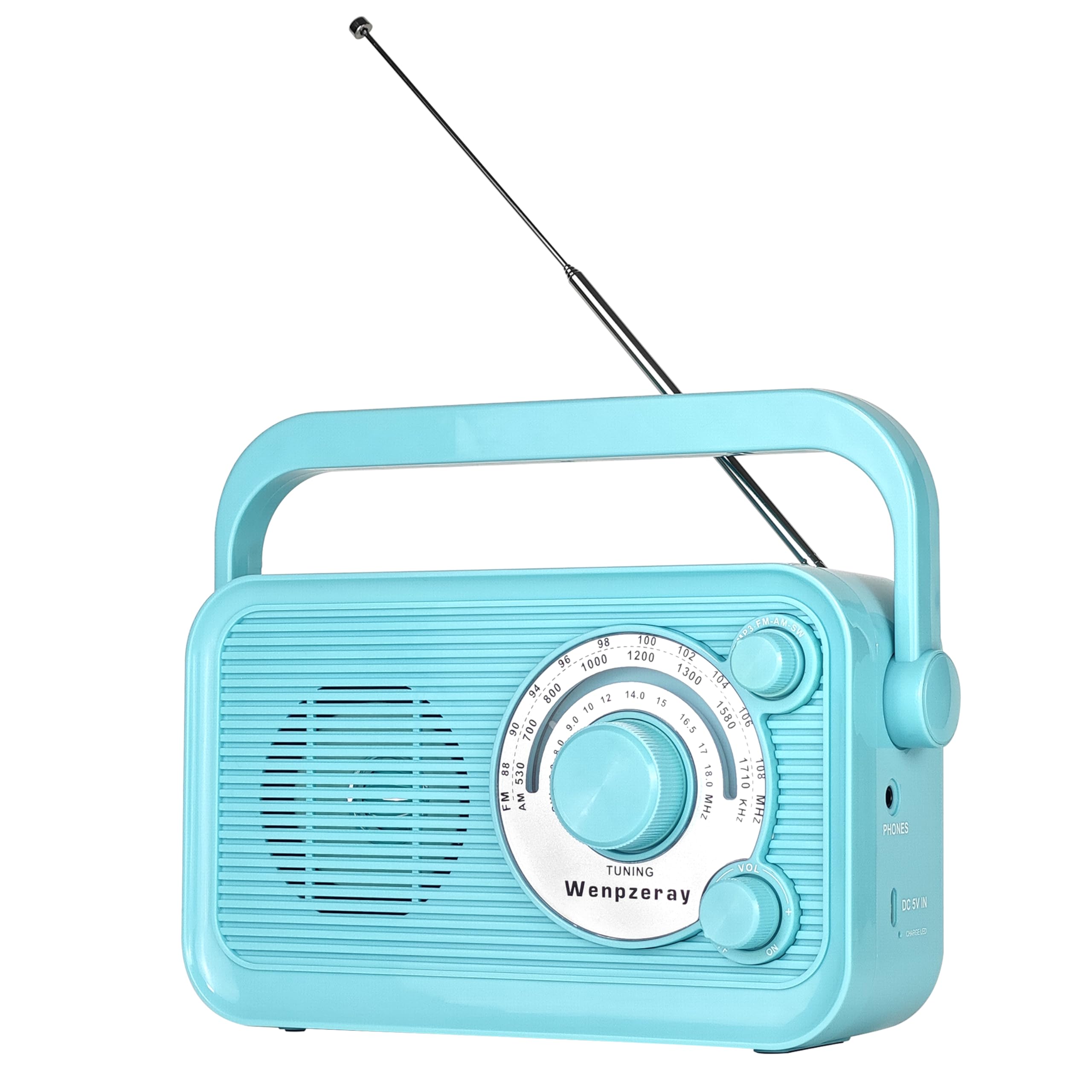 Wenpzeray D218 AM FM SW Portable Radio Good Reception Receiver Clear Loud Sound Bluetooth Speaker Battery Powered Simple to Use with Big Tuning Knob Support USB/TF Card for Home and Outdoor (Blue)-image-11