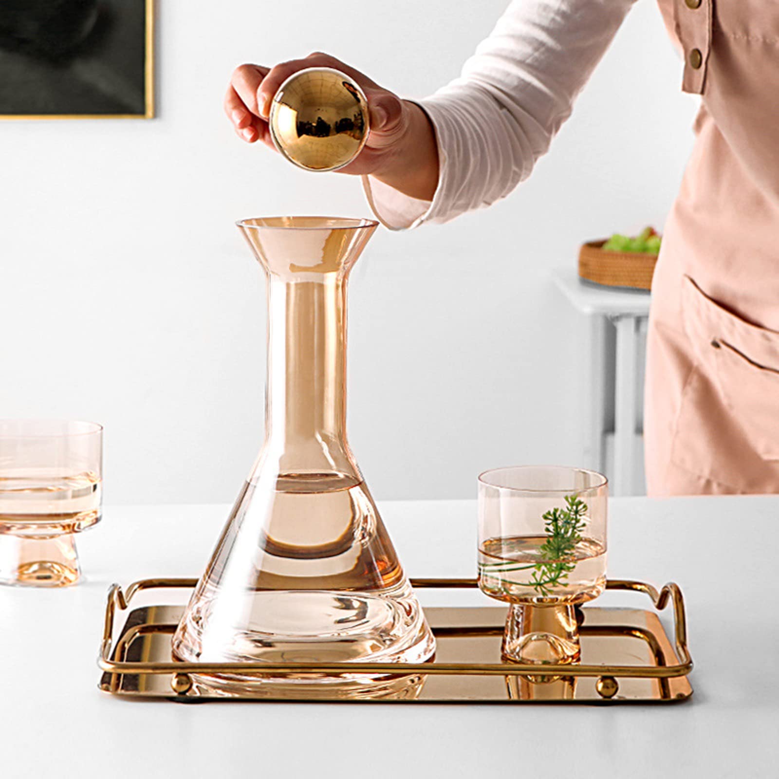 Pssopp Jarra de Vidrio en Frío, Jarra Retro de Agua de Vidrio Grueso, Cabecilla de Gran Capacidad con Taza de Agua para Decoración de la Mesita de Noche (A)