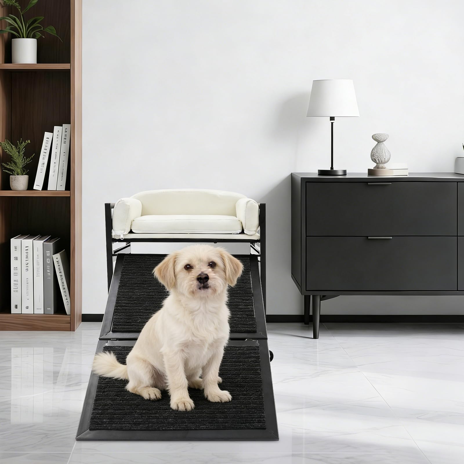 Cuccia per animali domestici con rampa, letto rialzato per cani su ruote