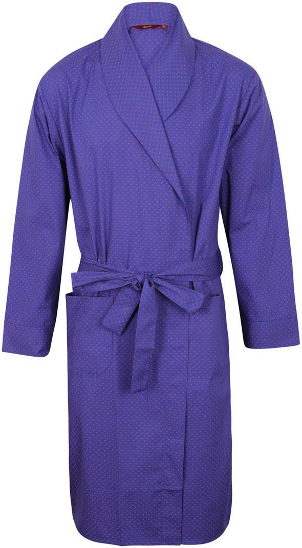 Somax Men's Luxury Lightweight Cotton Dressing Gown – Blue with Red Polka Dots