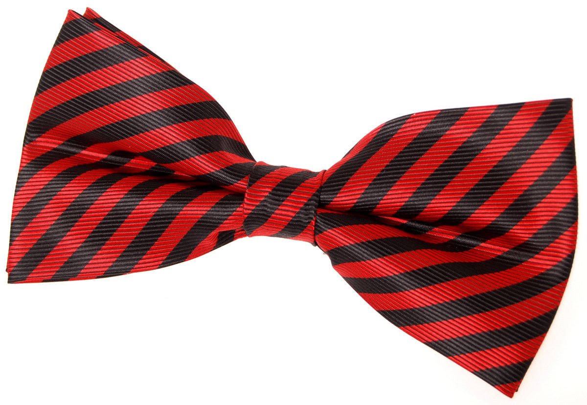 Retreez Men's Red And Black Stripe Striped Woven Pre-Tied Bow Tie (5")