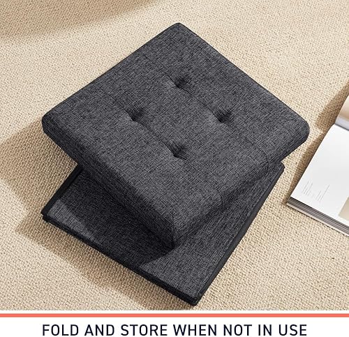 Miniatura 67 de Ornavo Home Otomana plegable de almacenamiento de 15 pulgadas, taburete cuadrado pequeño de almacenamiento, banco de dormitorio, color beige