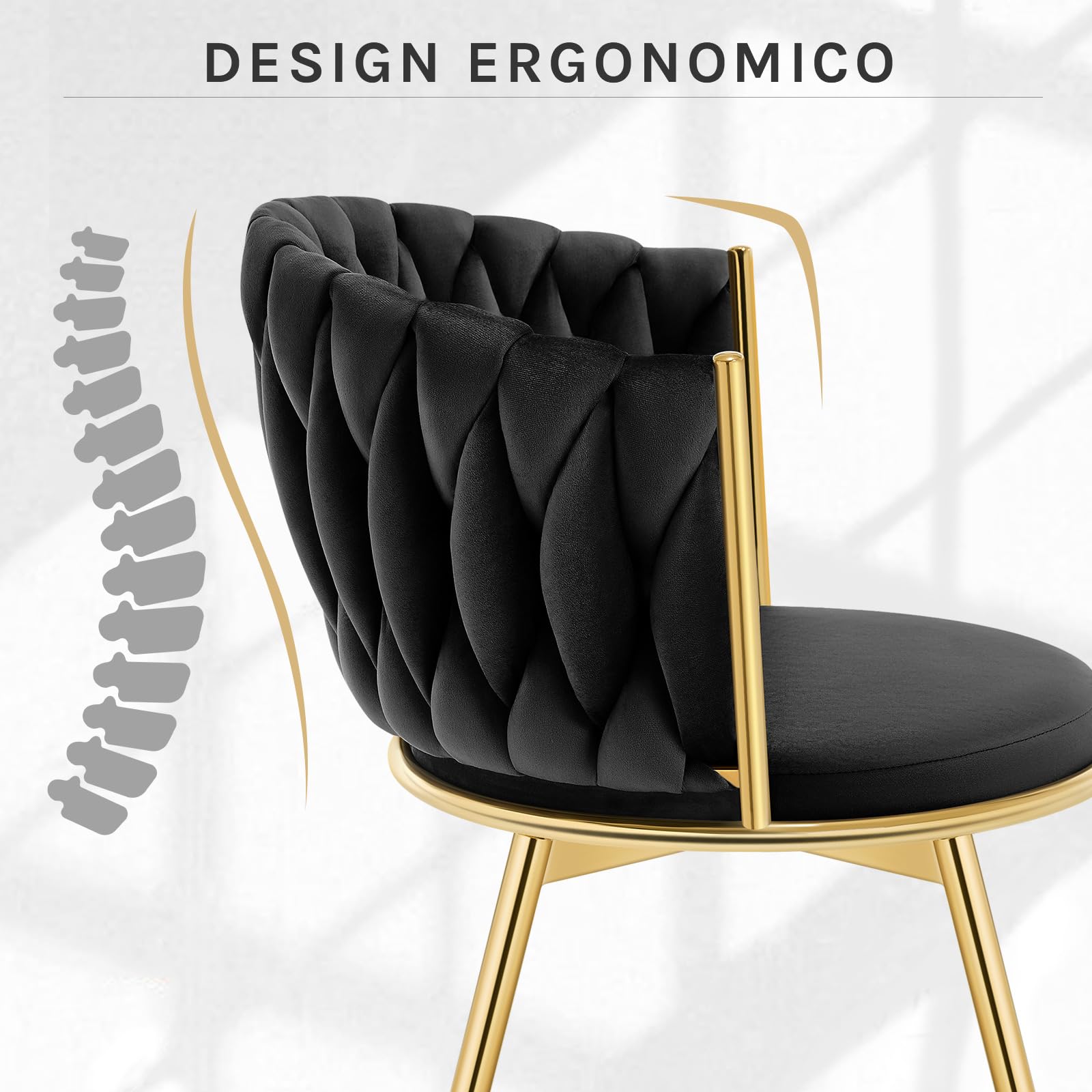 WOLTU Sedie da Pranzo Girevoli Set di 4, Sedie da Cucina Ergonomiche Imbottite con Gambe in Metallo, Seduta in Velluto per Cucina, Soggiorno, Balcone, Nero,