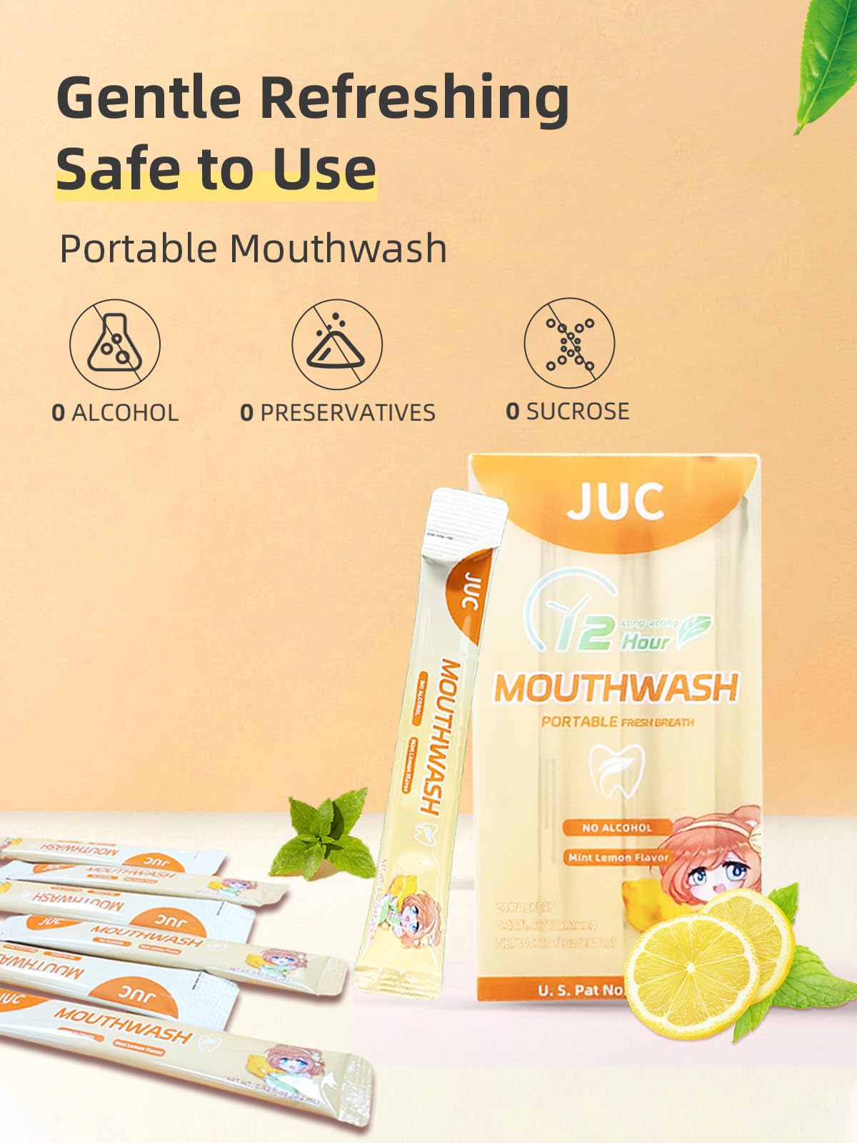 24pcs Travel Size Mouthwash Portable Individual Oral Care for Fresh Breath Liquid Natural Mint Lemon Flavored Great Clean Teeth for Work Travel Smoker 12ml/Pack