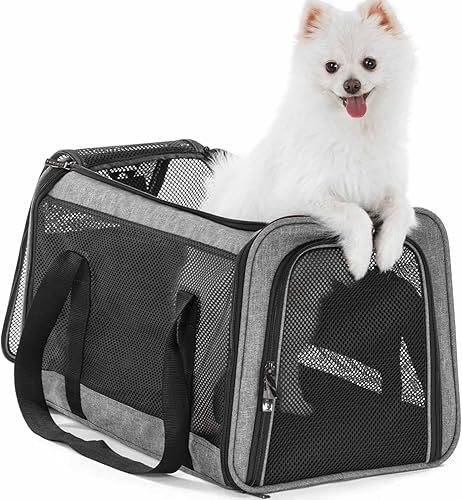 Petsfit Transportador para perros pequeños, ligero, portátil, suave, para gatos grandes y medianos, malla transpirable de 5 lados, a prueba de fugas