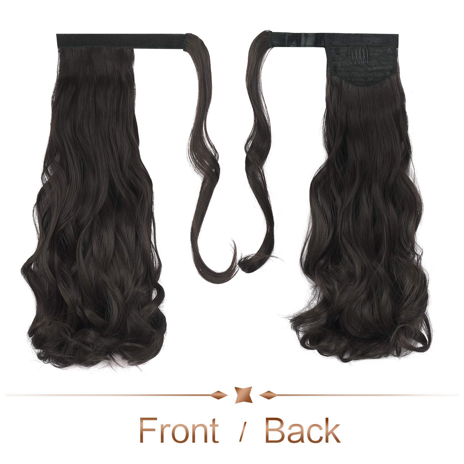 BARSDAR 18 Inch Long Wave Ponytail Extension, Wrap Around Clip in Ponytail Extension Wrap Around for Women Heat Friendly Synthetic Fluffy Hair Piece