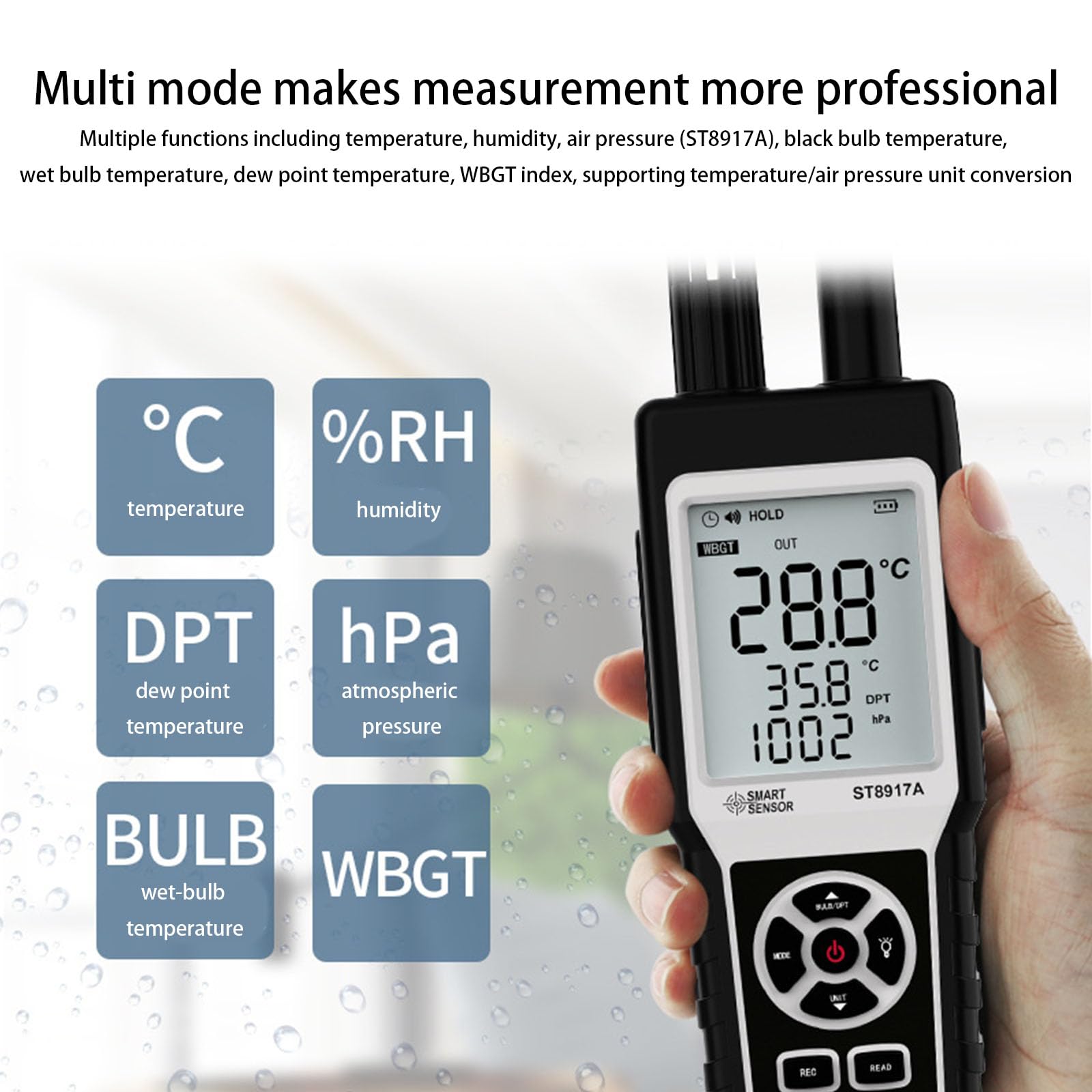Professioneller Hitze-Stress-Monitor, Messung von Temperatur, Luftfeuchtigkeit und Druck für den Innen- und Außenbereich, schwarze Welt, Thermograph, digitales WBGT-Messwerkzeug