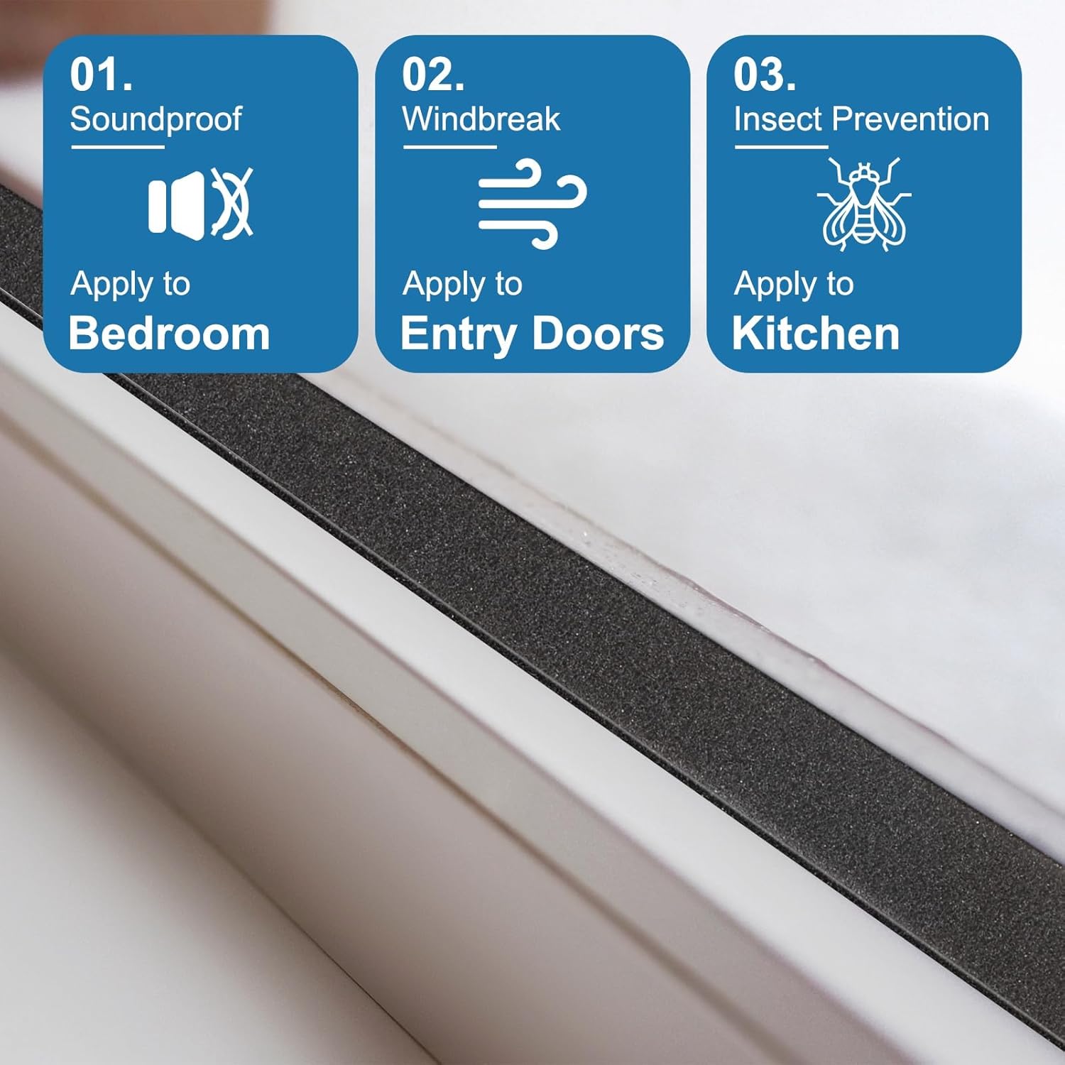 1 Set 3.28 Feet Foam Sealing Tape, 1 Inch Width X 1 Inch Thickness, Insulation Foam Tape for Doors, Windows, Black