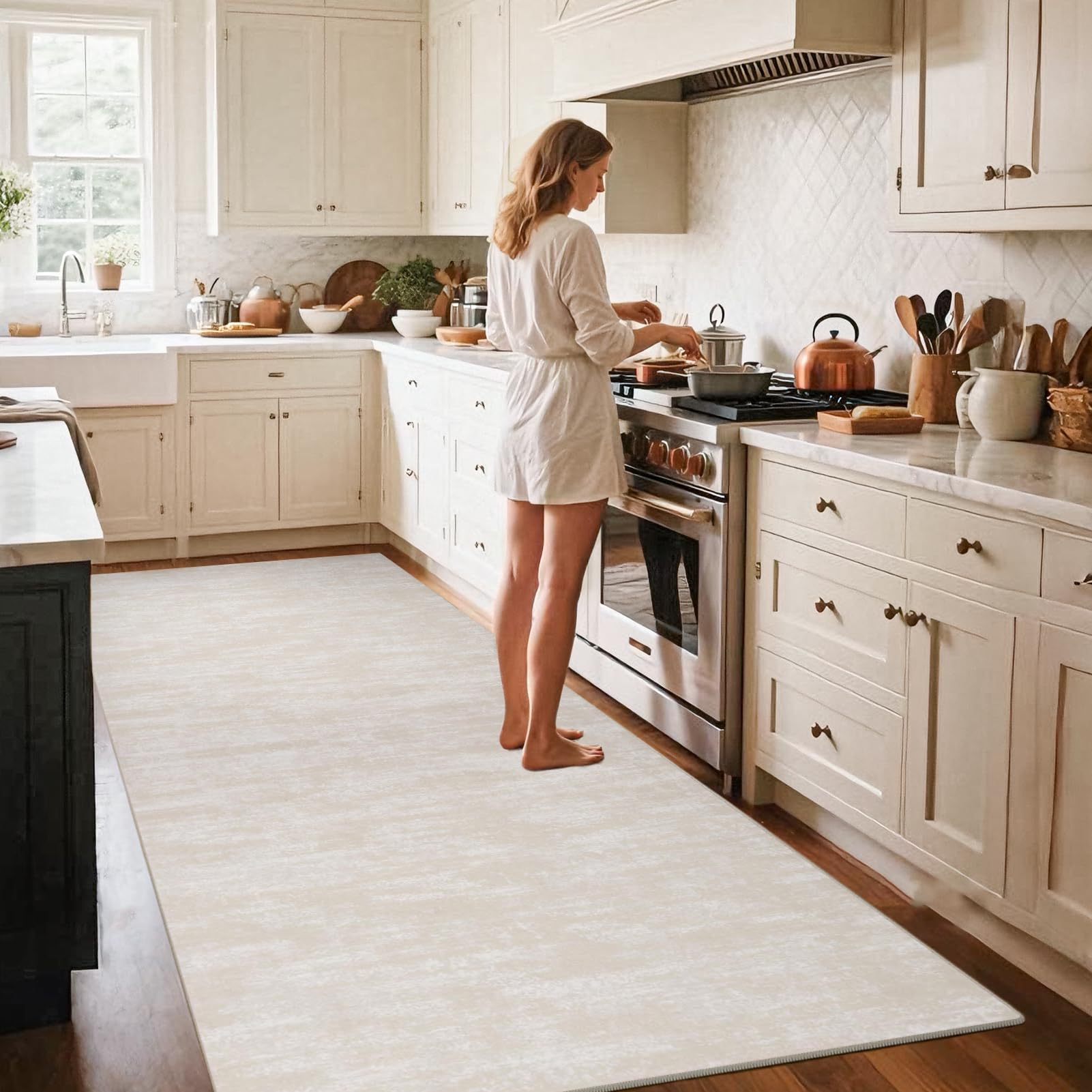 Teppich Läufer Flur rutschfest Küchenteppich 80 x 400 cm Waschbar Flurläufer Teppichläufer Fußmatte Lang Korridor Teppiche Läufer für Küche, Wohnzimmer, Schlafzimmer Beige