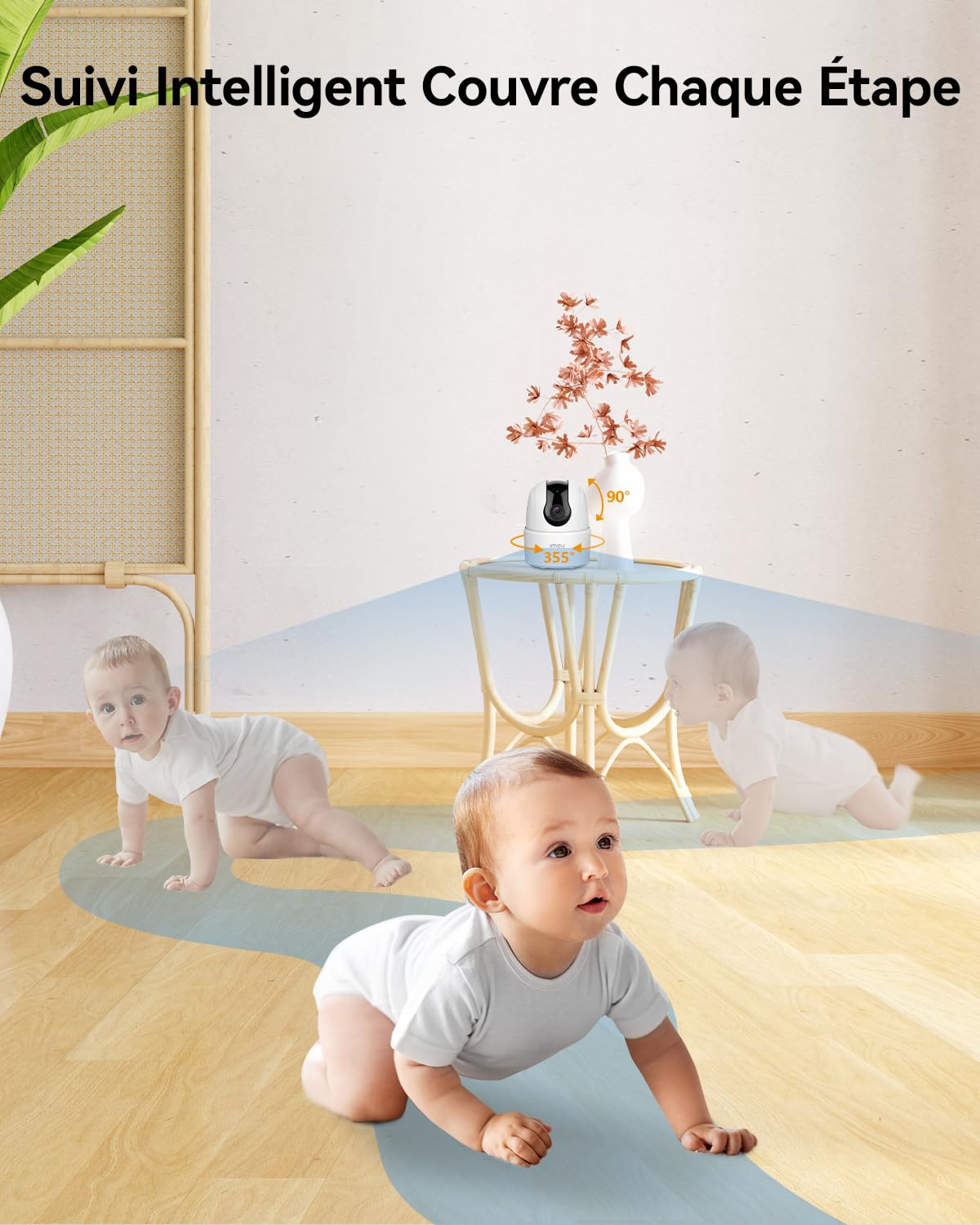 Imou Lot de 2 2K(3MP) Caméra Intérieure 360°+ Lot de 2 Supports de Montage pour Ranger 2C 2K- Kit Surveillance Bébé/Animaux avec Détection IA, Suivi Auto, Audio Bidirectionnel