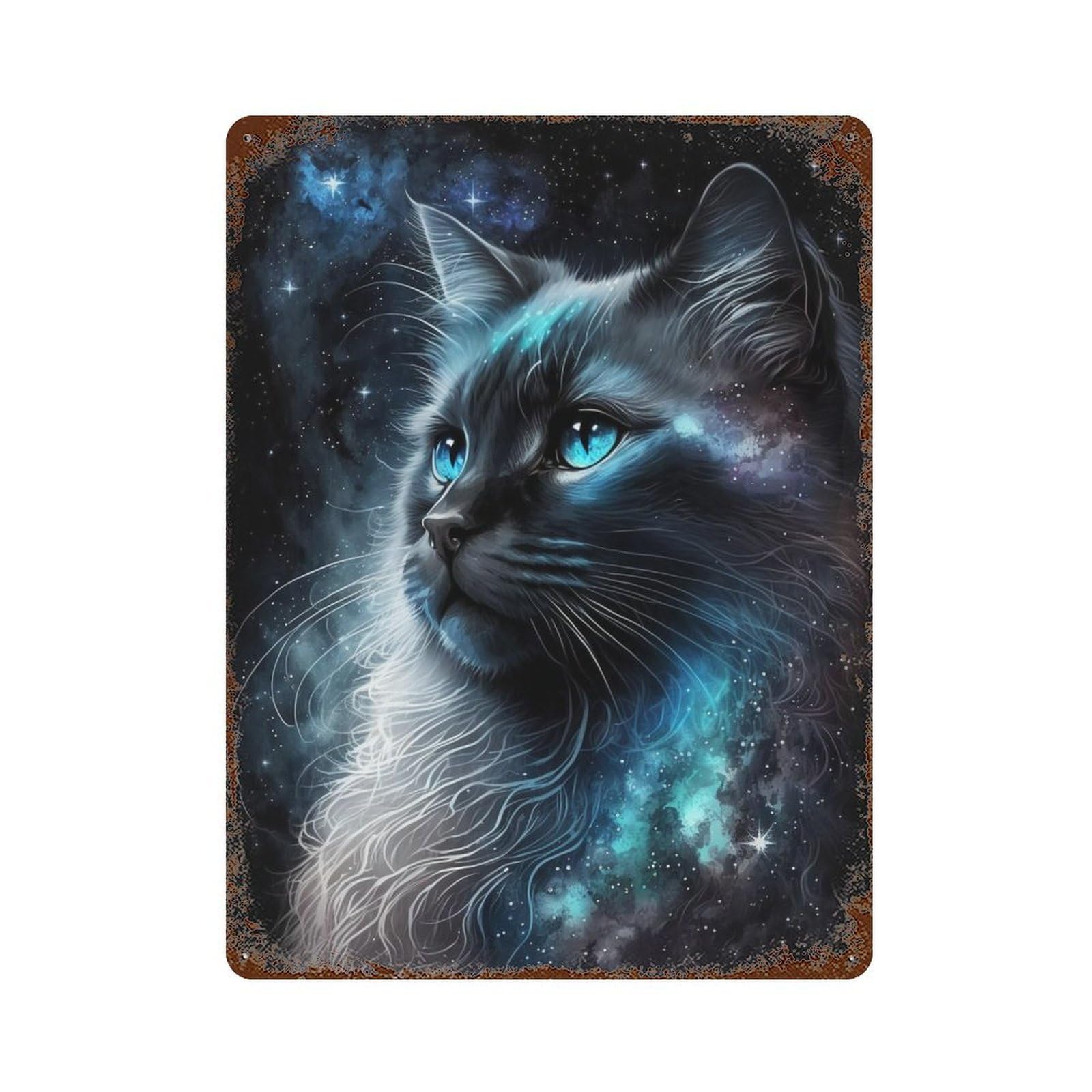 Galactic Cat Portrait -2 Rustic Tin Plaque 15.7"x11.8", for Shed, Workshop And Garage Wall Decor, Shabby Chic Decor