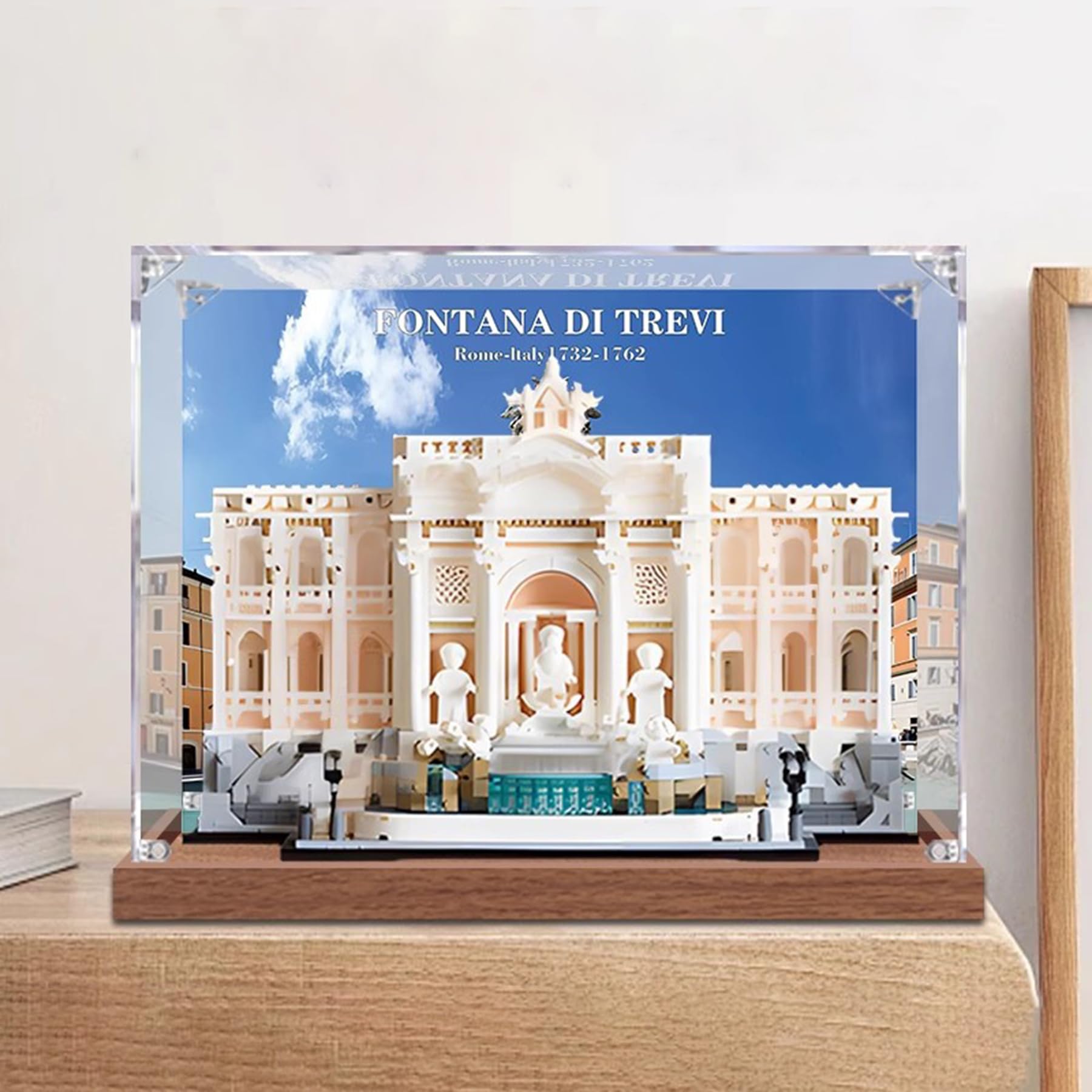 XNSHENGXAN Acrylic Display Case Compatible to Lego #21062 Trevi Fountain (15.7*7.8*11.8in), Display Cases for Collectibles, Sturdy Protection for Your Collectible,Wood Base,3MM Background