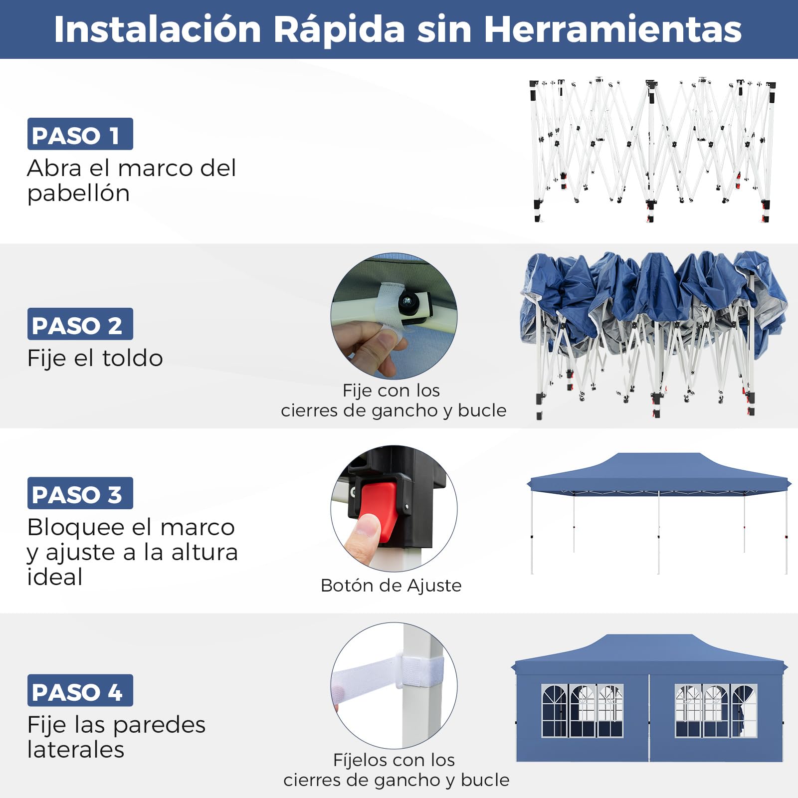 COSTWAY Carpa Plegable 3x6m, 6 Paredes Laterales Desmontables, Pergolas de Jardin Pop UP, Protección UV 50+ Impermeable, 6 Sacos de Arena, Cenadores Pabellón Jardin Exteriores (Azul)
